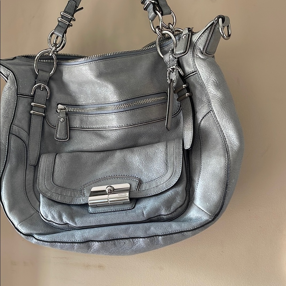 Coach Gray Shoulder Bag with Metallic Finish